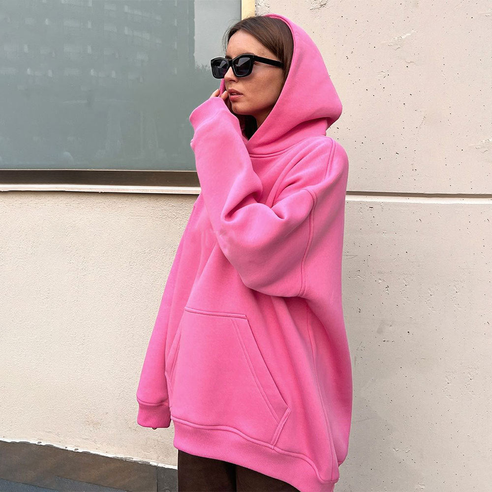 Damen Lässiger Oversized Hoodie mit praktischer Kängurutasche und hohem Kragen Drune