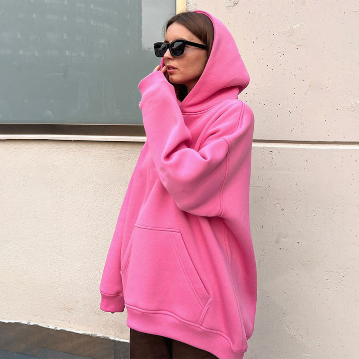 Damen Lässiger Oversized Hoodie mit praktischer Kängurutasche und hohem Kragen Drune
