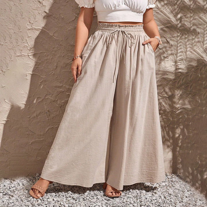 Damen weite Leinenhose mit elastischem Bund und seitlichen Taschen Drune