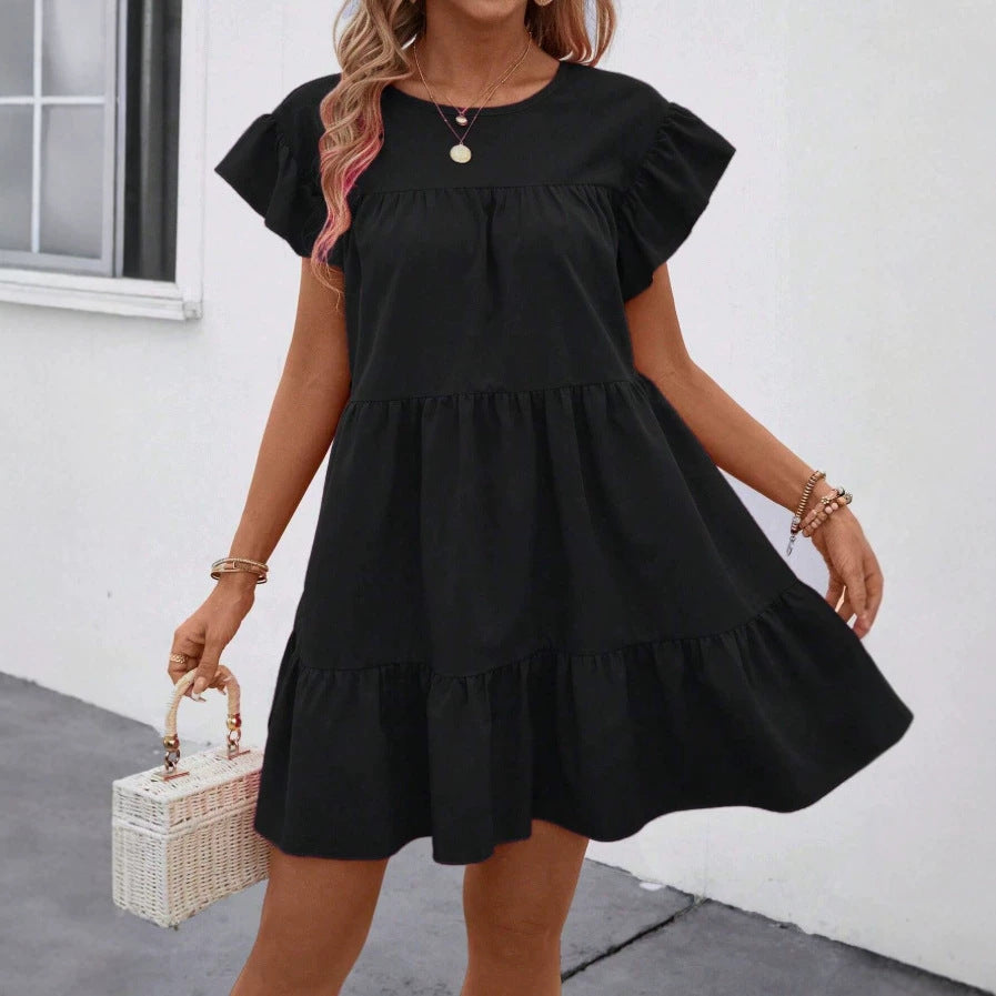 Damen luftiges Minikleid mit voluminösem Volant und lässigem Schnitt Drune