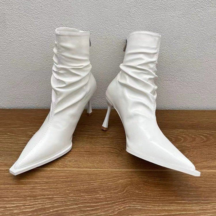 Damen elegante Stiefeletten mit spitzem Zehenbereich und lässigem Schlupfdesign Drune