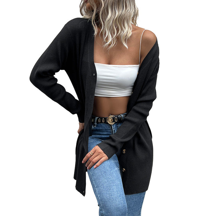 Damen langärmlige Strickjacke mit dekorativen Knöpfen Drune