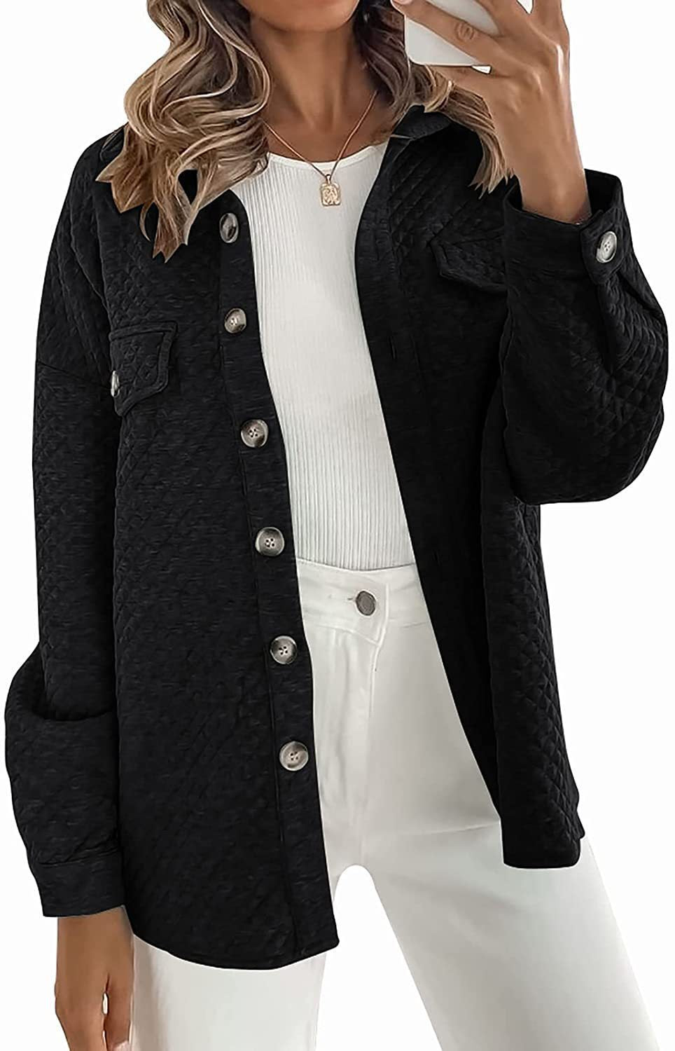 Damen lässige Steppjacke mit praktischen Taschen und modischen Knöpfen Drune