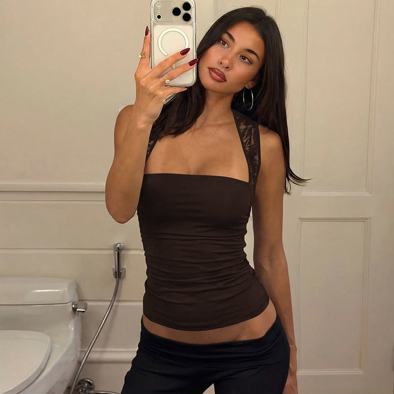 Damen Top mit feinen Spitzen-Details und figurbetontem Schnitt Drune