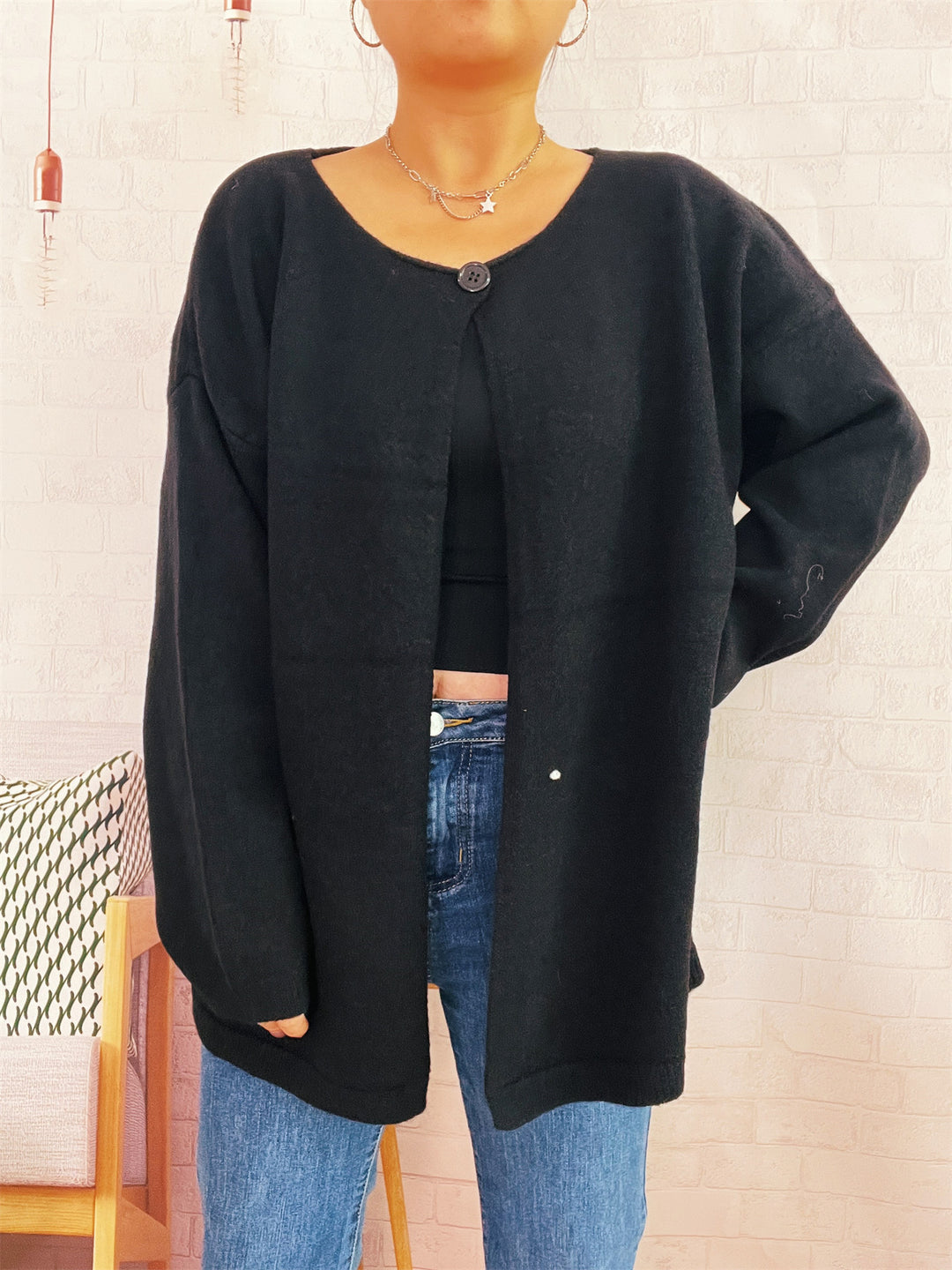Damen lässiger Strickcardigan mit offenem Schnitt und weichen Materialien Drune
