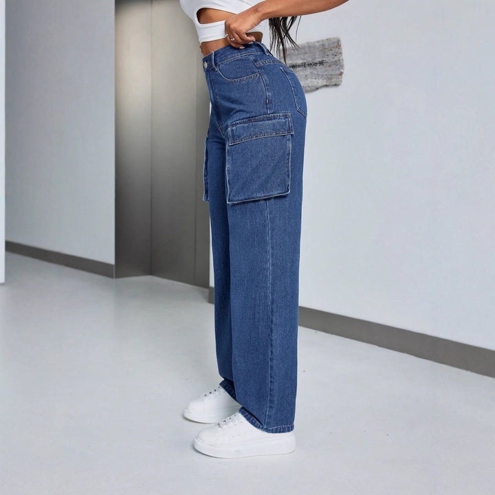 Damen Cargo-Jeans mit hohem Bund und seitlichen Taschen Drune