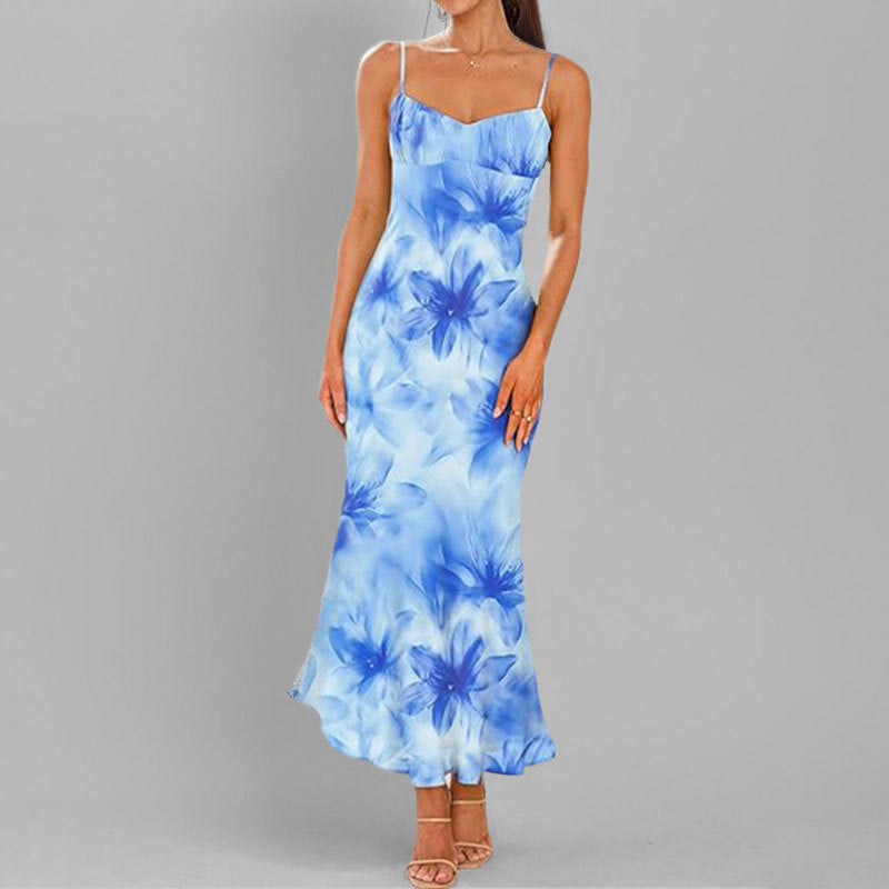 Damen Fließendes Maxikleid mit verspieltem Rüschensaum und floralem Print Drune