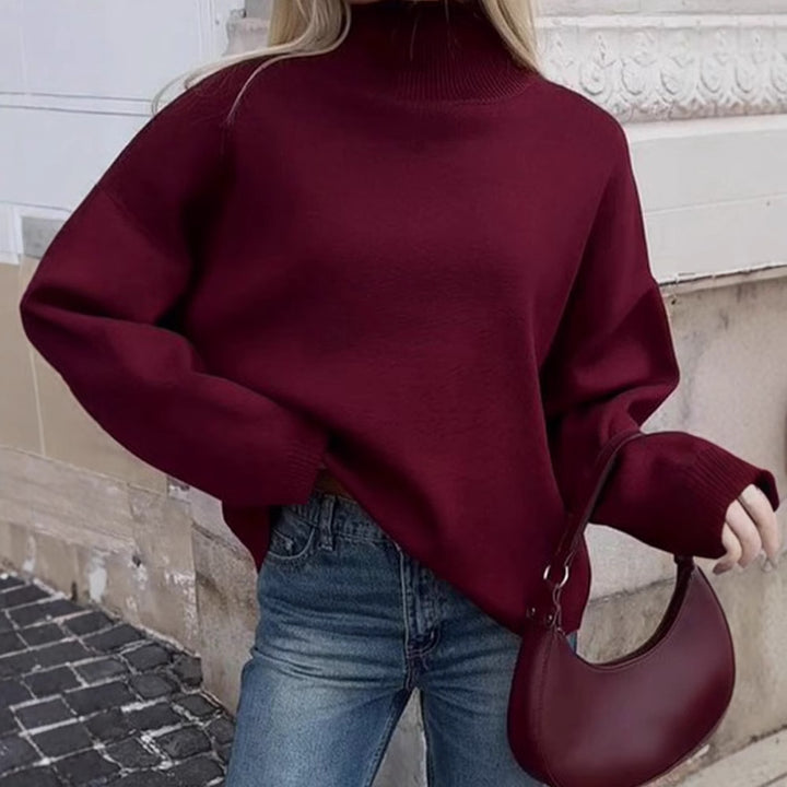 Damen Oversized Strickpullover mit hohem Kragen und lässiger Passform Drune