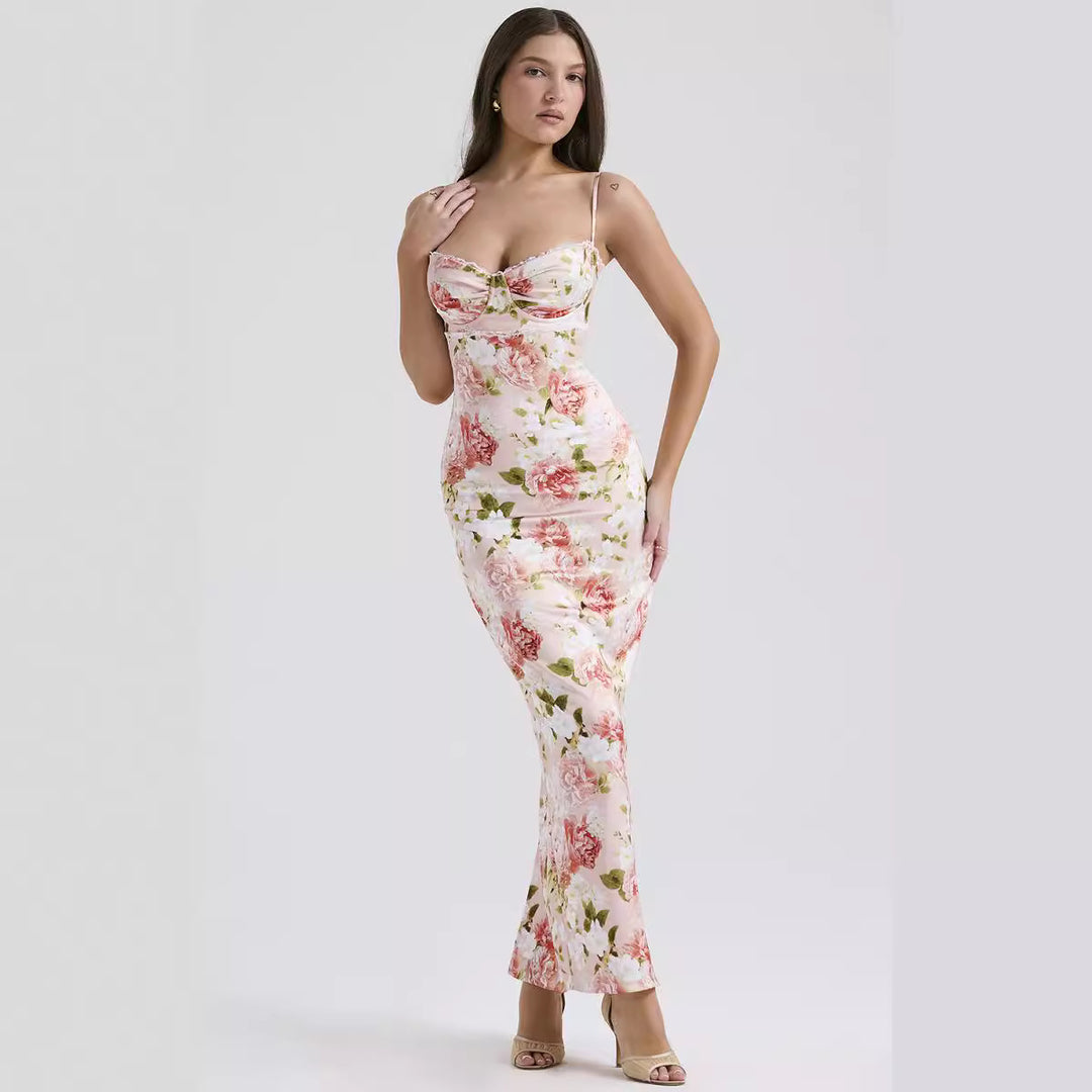 Damen Blumenkleid mit tailliertem Oberteil und schwingendem Saum Drune