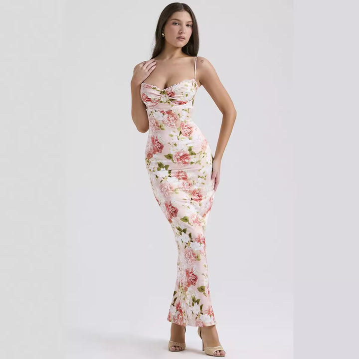 Damen Blumenkleid mit tailliertem Oberteil und schwingendem Saum Drune