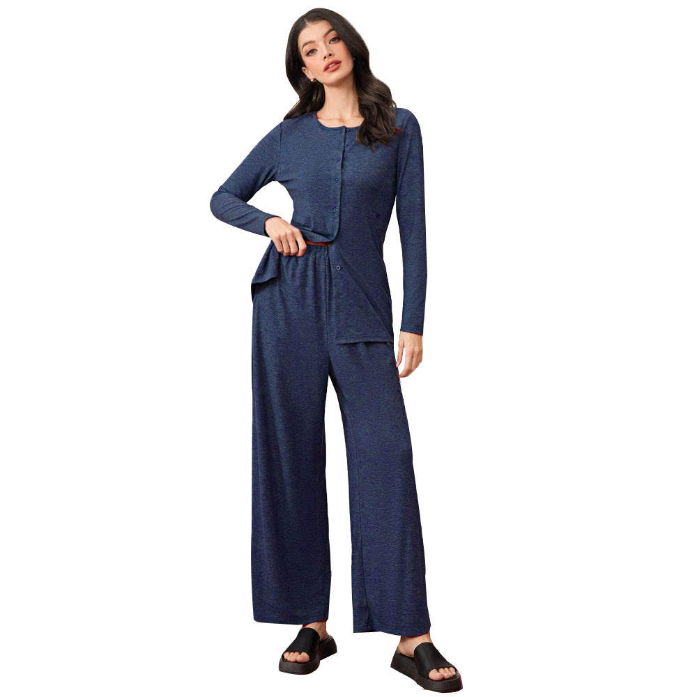 Damen komfortabler Loungeanzug mit langärmeliger Jacke und weiten Hosen Drune