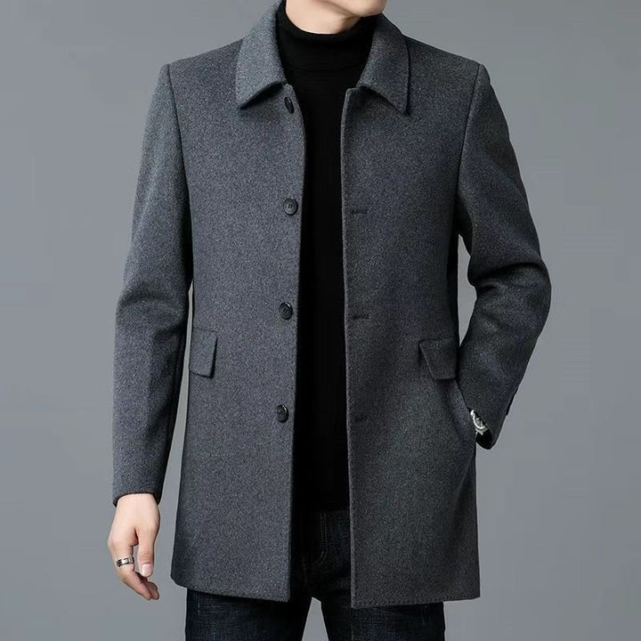 Herren eleganter Wollmantel mit klassischem Revers und Taschen Drune