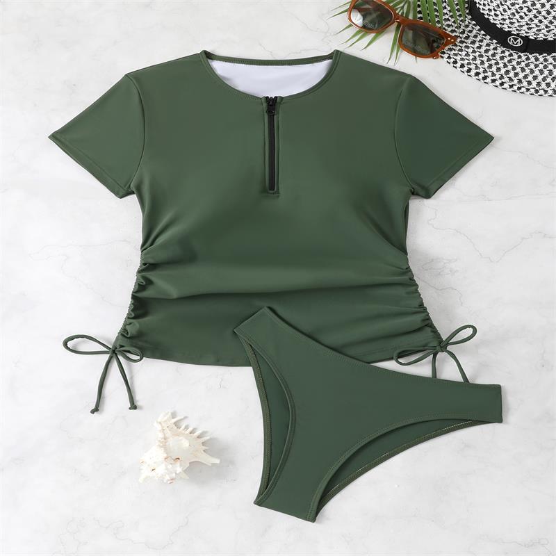 Damen Rashguard-Bikini-Set mit kurzem Arm und verstellbarem Kordelzug Drune