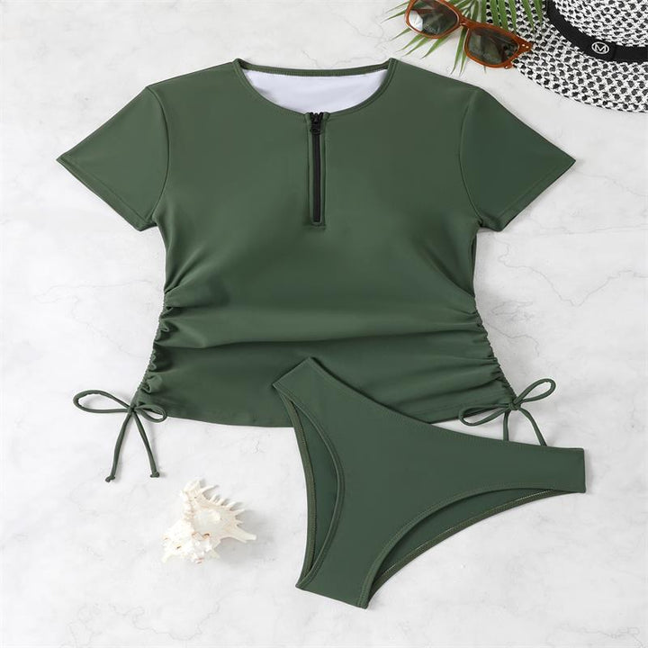 Damen Rashguard-Bikini-Set mit kurzem Arm und verstellbarem Kordelzug Drune