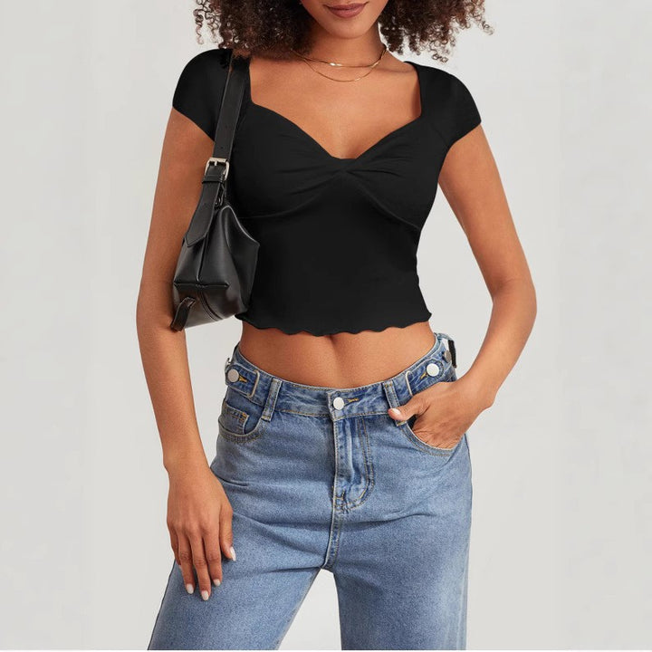Damen Crop-Top mit herzförmigem Ausschnitt und Raffung Drune