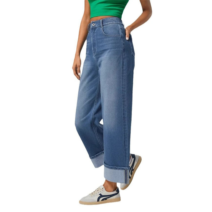 Damen Weitgeschnittene Denim-Hose mit umgeschlagenem Saum Drune