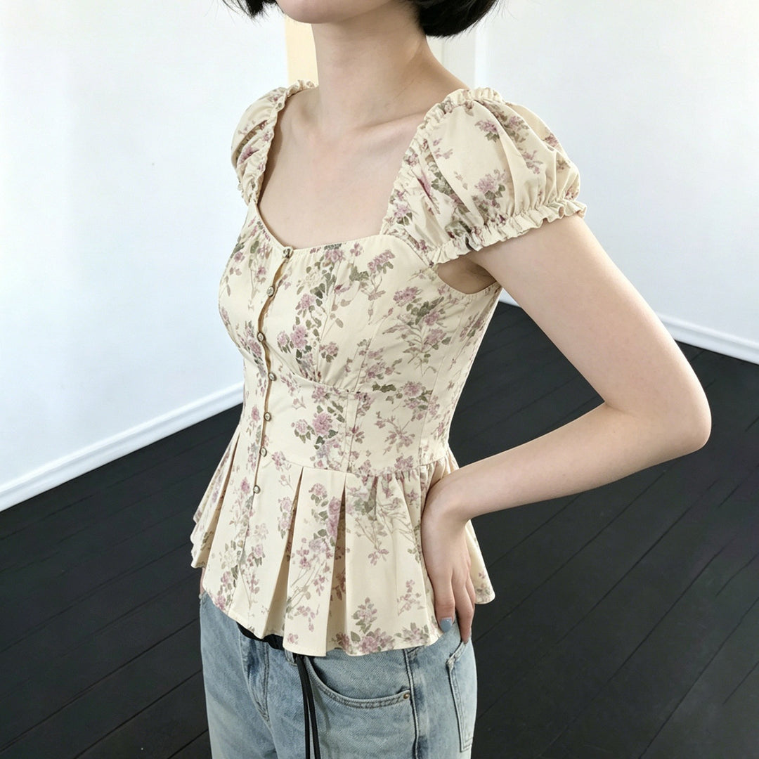Damenbluse mit floralem Design und Rüschenärmeln Drune