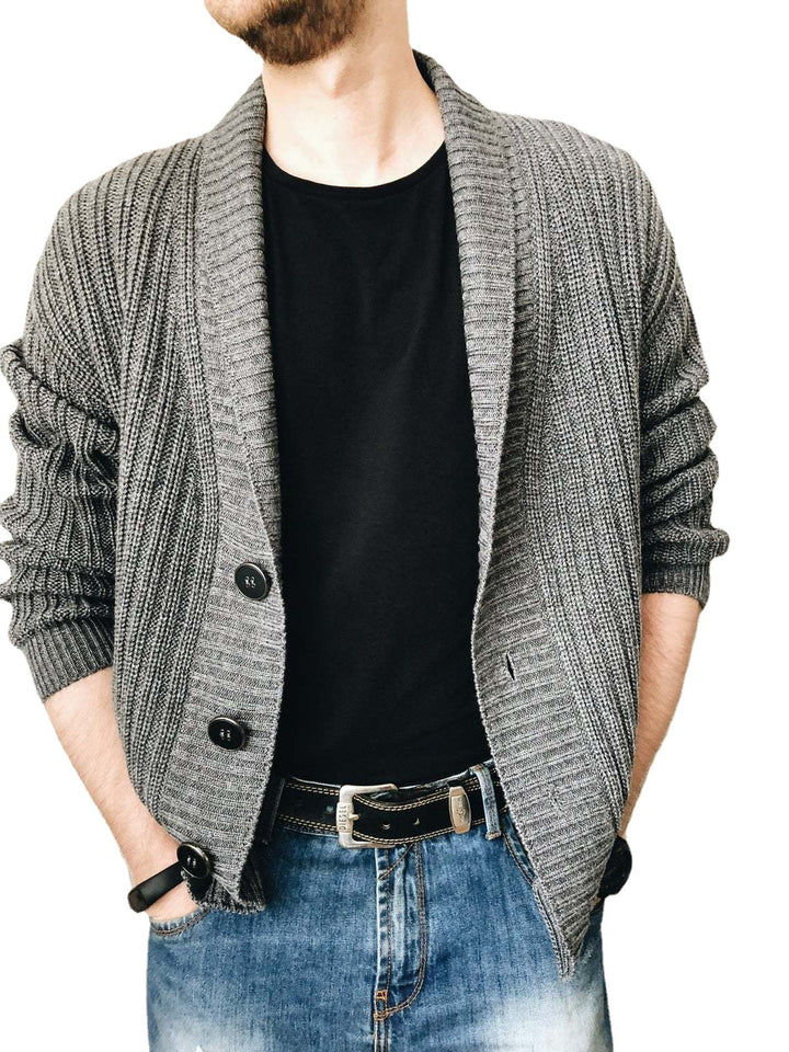 Herren Strickjacke mit tiefem Kragen Drune