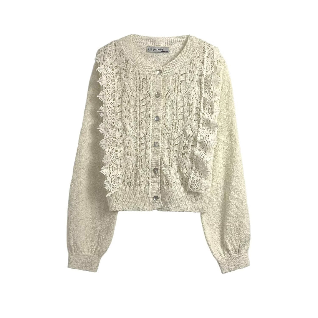 Damen Strickjacke mit filigranem Häkelmuster Drune