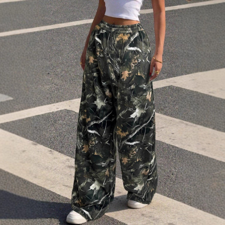 Damen nan weite Palazzo-Hose mit floralem Alloverprint und elastischem Bund Drune