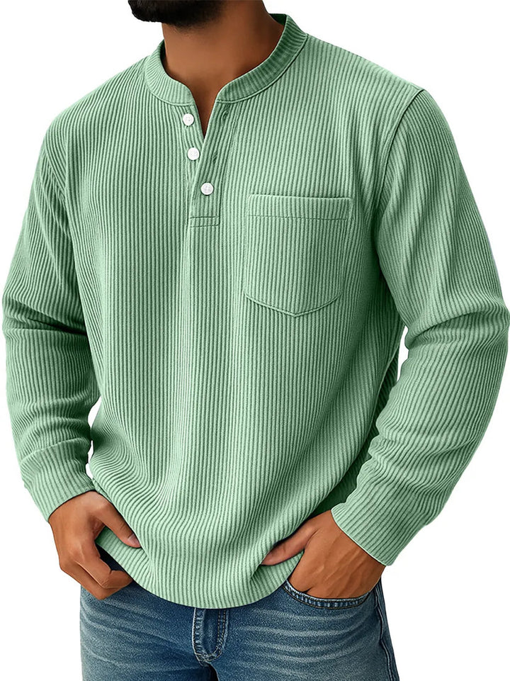 Herren nan thermisches Waffelstrick-Henleyshirt mit Stehkragen Brusttasche und geripptem Komfortschnitt Drune