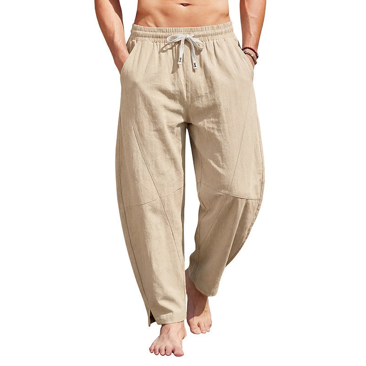 Herren nan lässige Leinen-Loungehose mit elastischem Tunnelzugbund, Kordelzug und seitlichem Beinaufschlag Drune