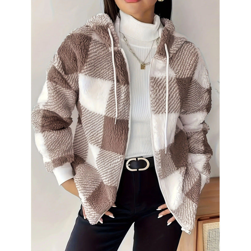 Damen kuschelweiche Karomuster-Fleecejacke Drune