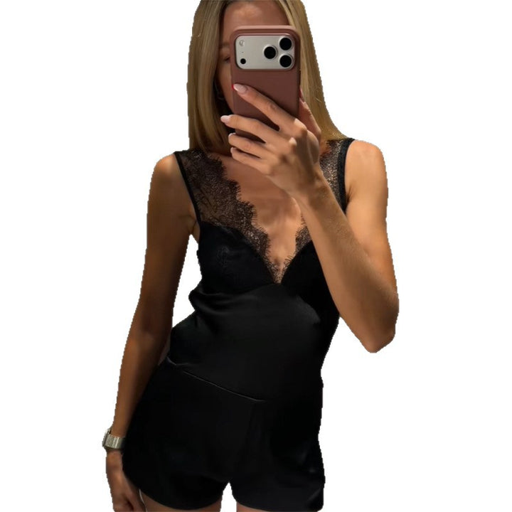 Damen Satin-Cami-Top mit feiner Spitze und verstellbaren Trägern Drune