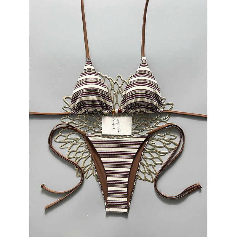 Damen Triangel-Bikini mit hohem Beinausschnitt und feinem Strukturmuster Drune