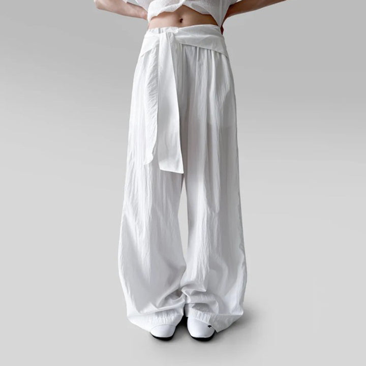 Damen Weite Stoffhose mit Bindegürtel Drune