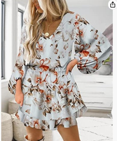 Damen Kurzarm Kleid mit voluminösen Puffärmeln Drune