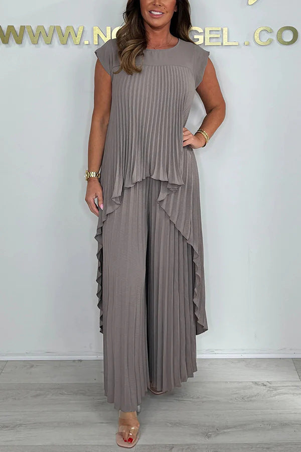 Damen Plissiertes Jumpsuit mit fließendem Schnitt und asymmetrischem Design Drune