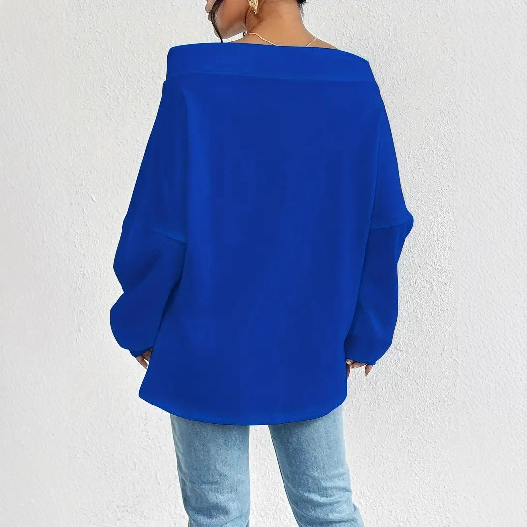 Damen lässiger Oversized-Pullover mit offenem Kragen und praktischen Kordelzügen Drune