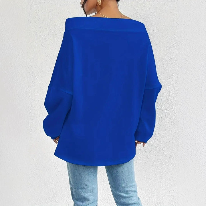 Damen lässiger Oversized-Pullover mit offenem Kragen und praktischen Kordelzügen Drune