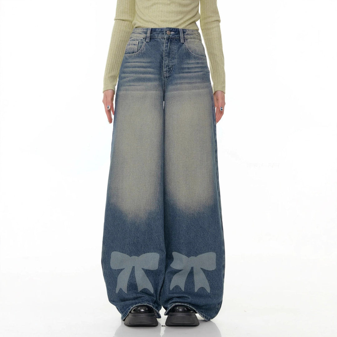 Damen Weite Denim-Hose mit aufregenden Schleifendetails Drune