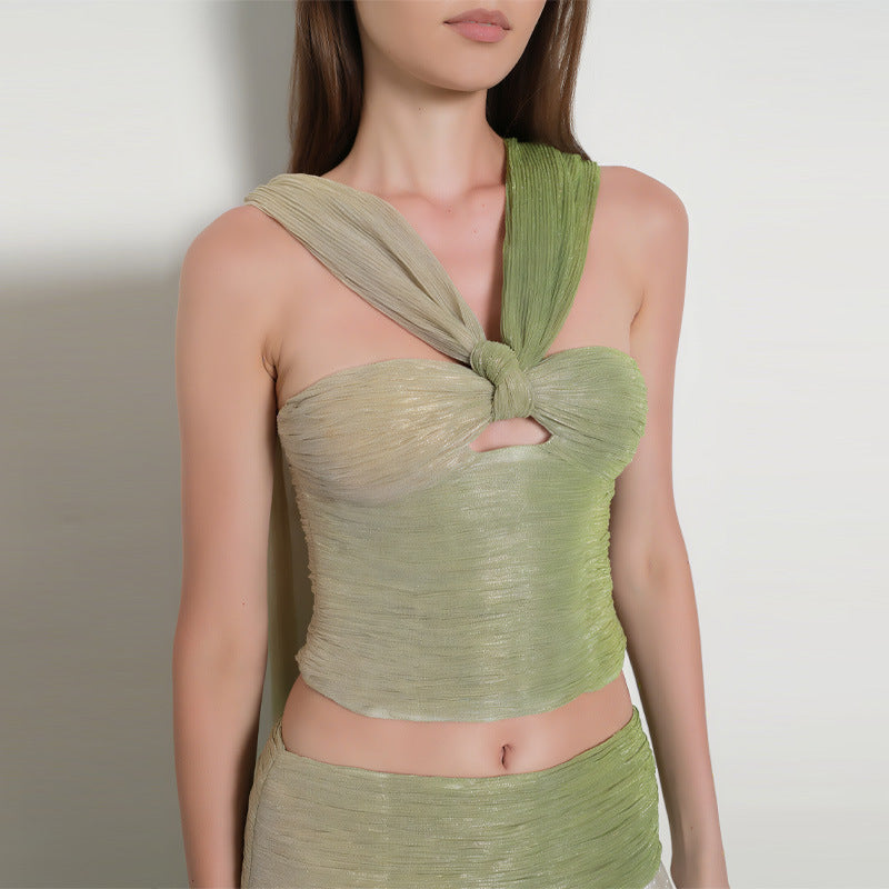Damen schickes Maxikleid mit geflochtenem Oberteil und fließendem Rock Drune