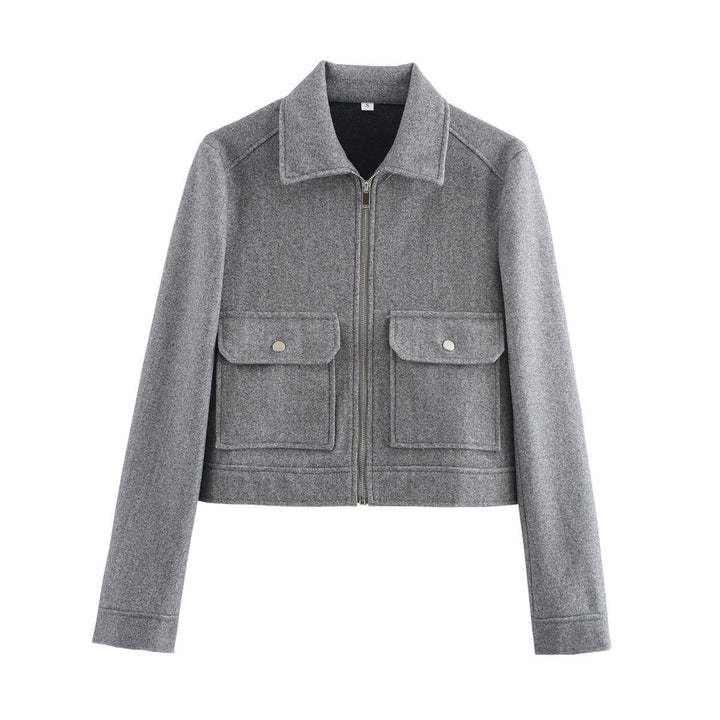Damen Kurze Fleecejacke mit Stilvollen Brusttaschen und Elegantem Kragen Drune