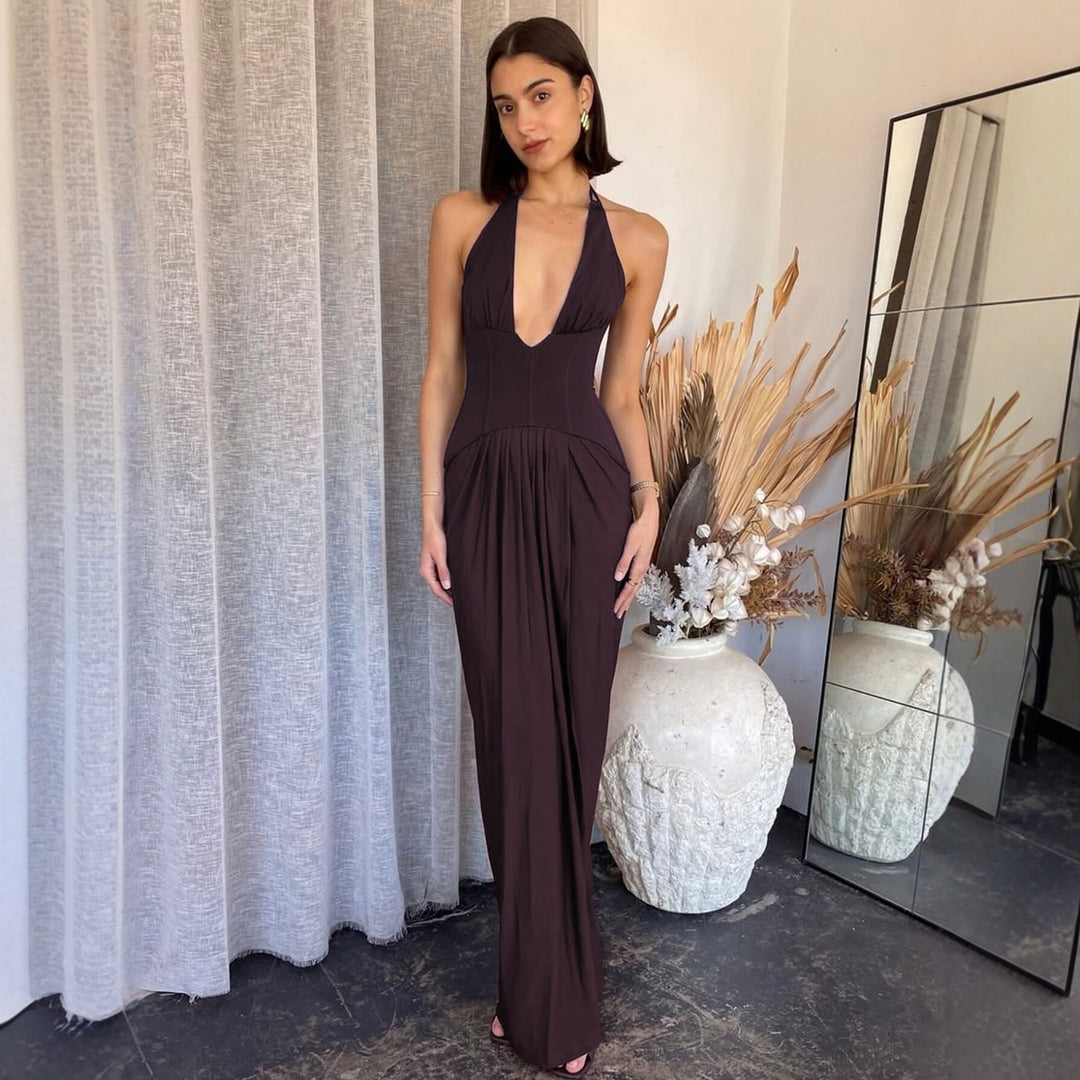 Damen Figurbetontes Abendkleid mit tiefem Ausschnitt und eleganter Drapierung Drune