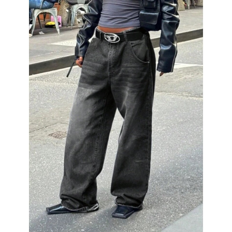 Damen High-Waist Baggy Jeans mit einzigartigem Waschungsverfahren Drune