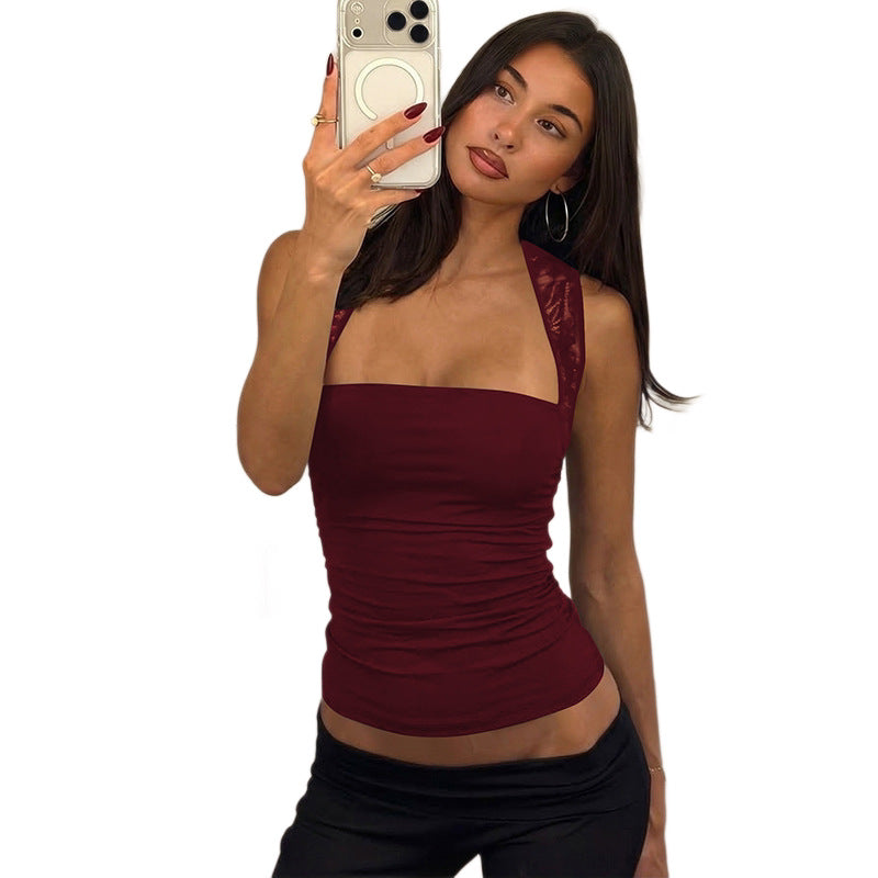 Damen Top mit feinen Spitzen-Details und figurbetontem Schnitt Drune