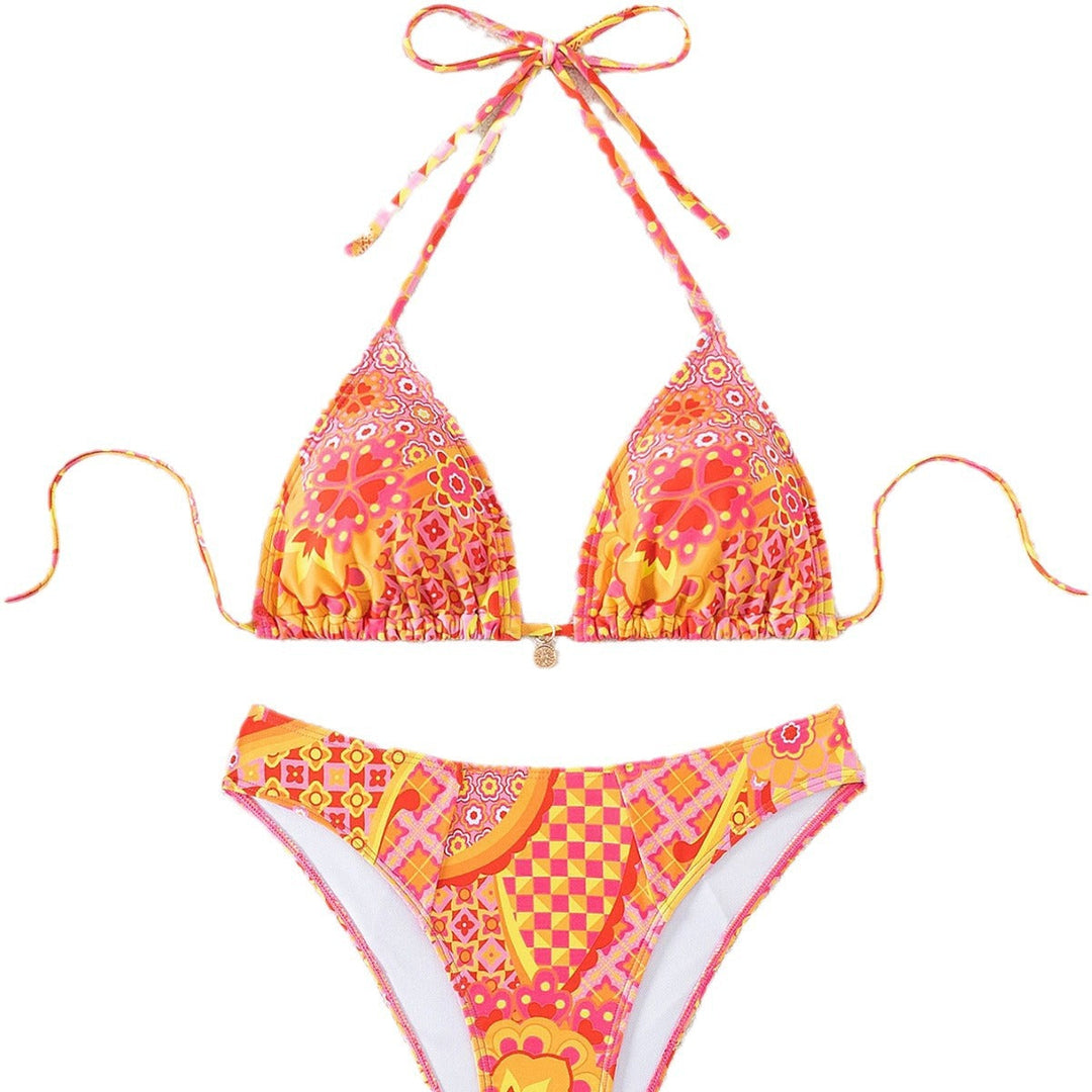 Damen Triangel-Bikini mit einzigartigem Mosaik-Muster und verstellbaren Bindebändern Drune