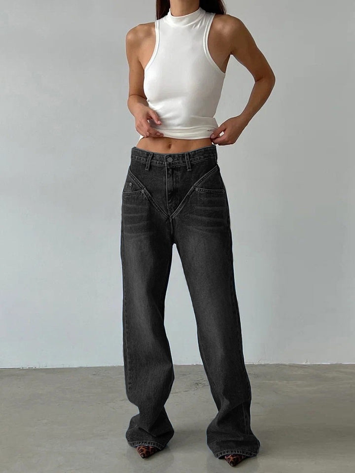 Damen Weit geschnittene Jeanshose mit einzigartigem Design Drune