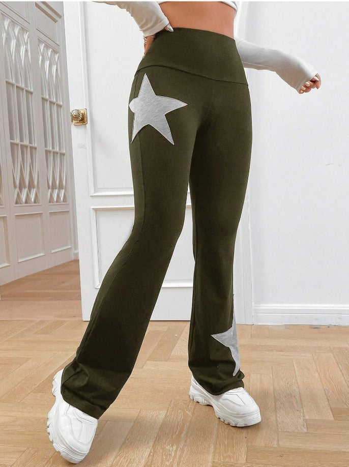 Damen legere Bootcut-Leggings mit Sternen-Motiv Drune