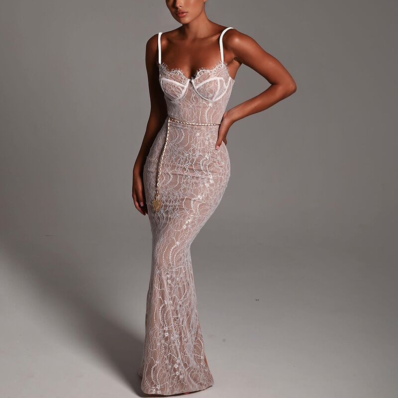 Damen Spitzenmaxikleid mit verführerischem Lingerie-Look und elegantem Akzent Drune