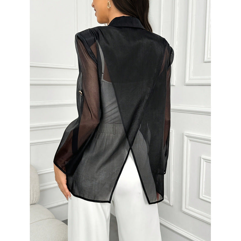 Damen Eleganter Blazer mit transparenten Ärmeln Drune