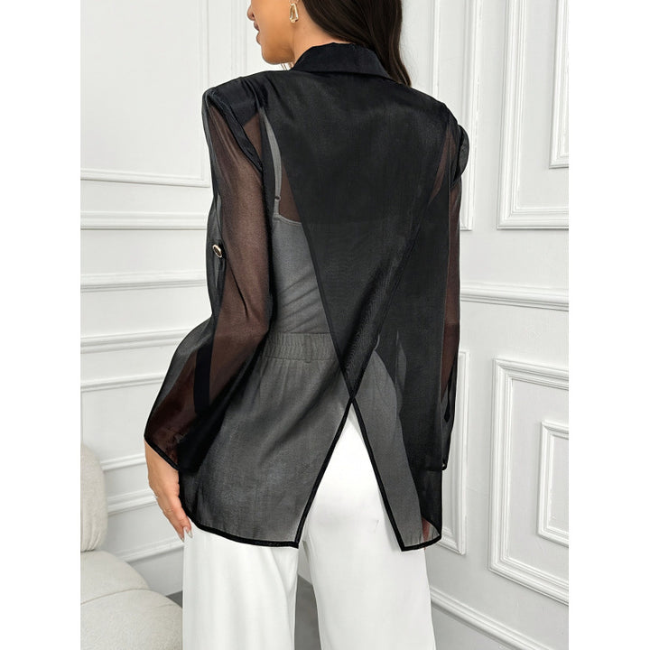 Damen Eleganter Blazer mit transparenten Ärmeln Drune
