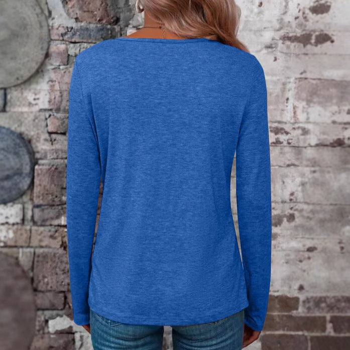 Damen langärmliges Shirt mit Kreuz-Ausschnitt Drune