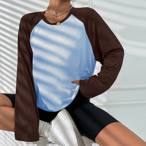 Damen Langarm-T-Shirt mit sportlichem Raglan-Schnitt und modischem Farbblock-Design Drune