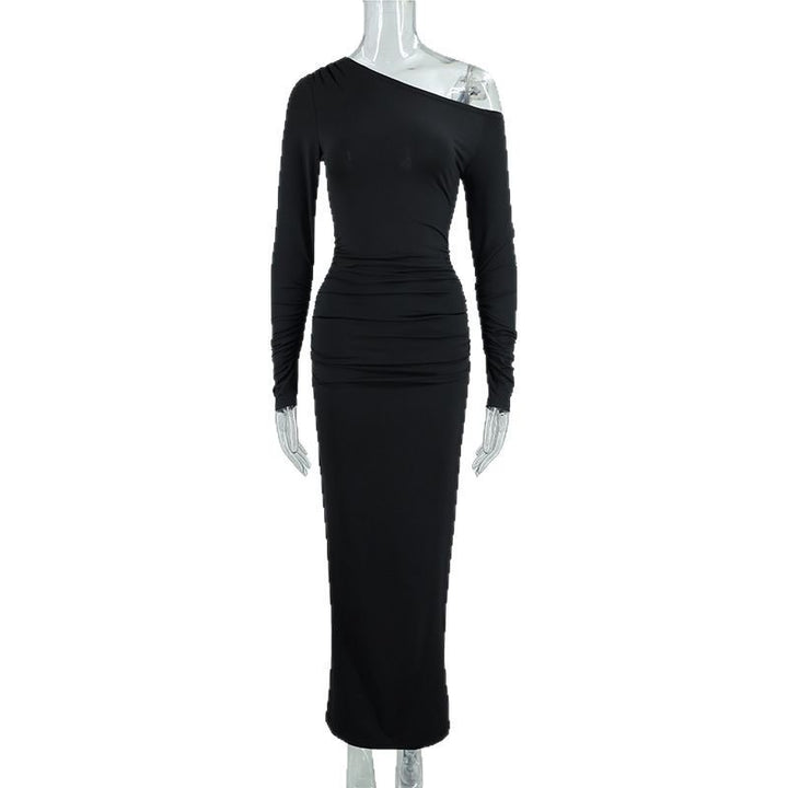 Damen elegantes One-Shoulder Maxikleid mit figurschmeichelnder Raffung Drune