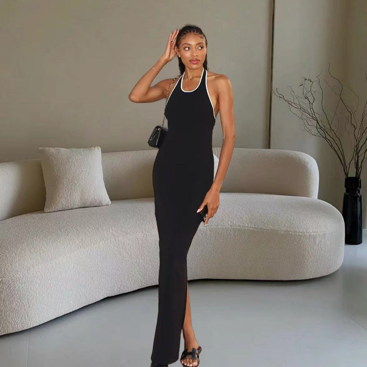 Damen Elegantes Maxikleid mit tiefem V-Ausschnitt und seitlichem Schlitz Drune